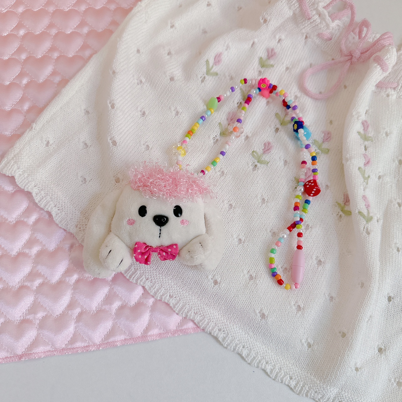 thumbnail for Handmade homemade Showa style plush cartoon dog dog rabbit beaded necklace candy color y2k babes match