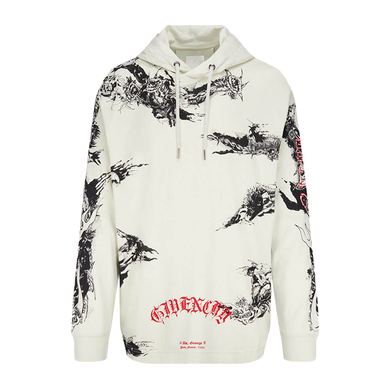 Givenchy 纪梵希 男士套头衫白色印花抽绳连帽卫衣