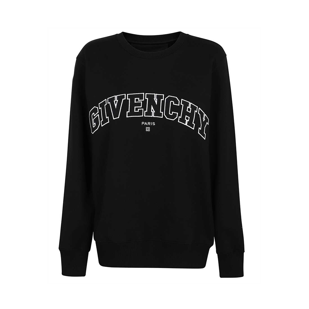 GIVENCHY 男士黑色棉质白色字母贴布圆领卫衣 BMJ0H63Y78-001