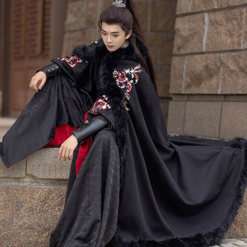 绣花斗篷裘衣汉服大毛领秋冬季