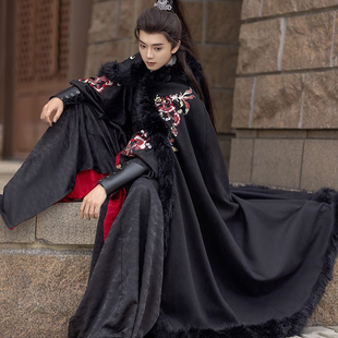 正品原创绣花斗篷裘衣汉服大毛领秋冬季古风外套加厚保暖新款