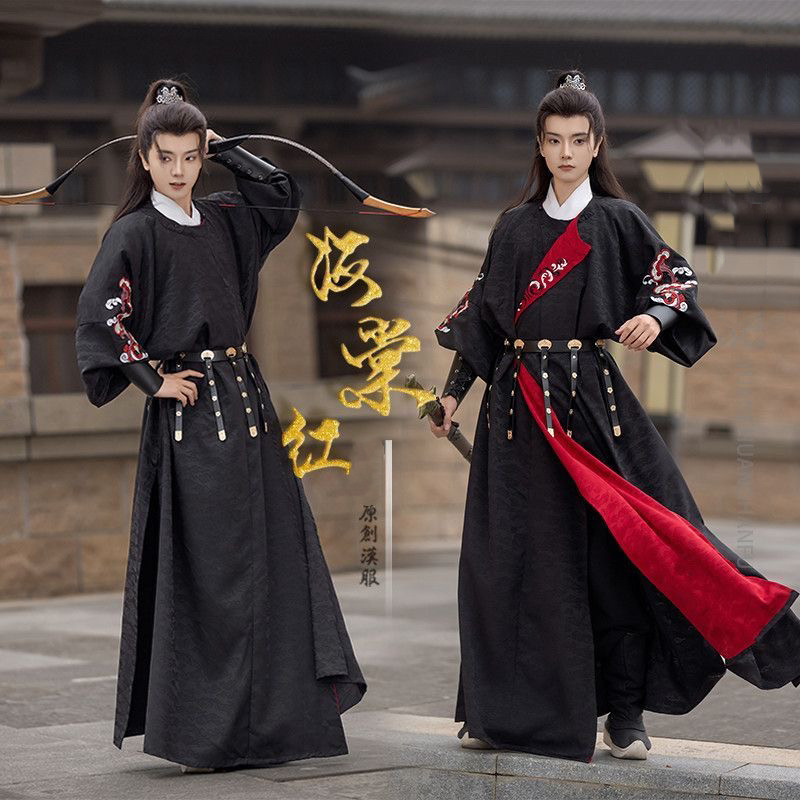 原创【灵芝】春夏新款绣花圆领袍唐制汉服斗篷套装侠客古装男款
