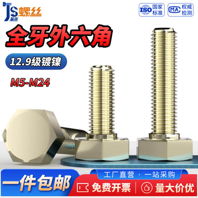 12.9级全牙外六角螺丝镀镍加长