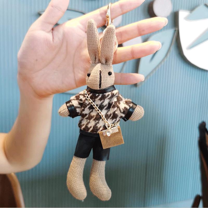 创意千鸟格小兔子挂件可爱毛绒公仔玩具钥匙扣时尚布偶娃娃机