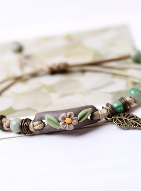 新款陶泥手捏彩叶手链女