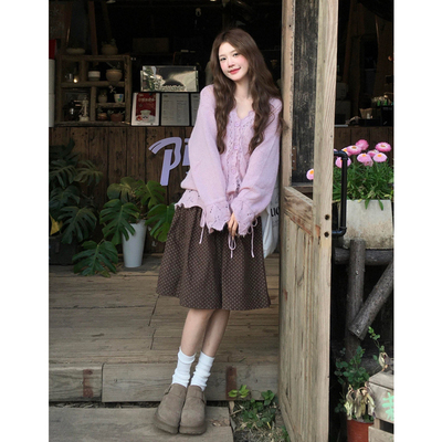 甜美温柔风套装女春秋冬设计感小众巨好看波点裙子ootd穿搭一整套