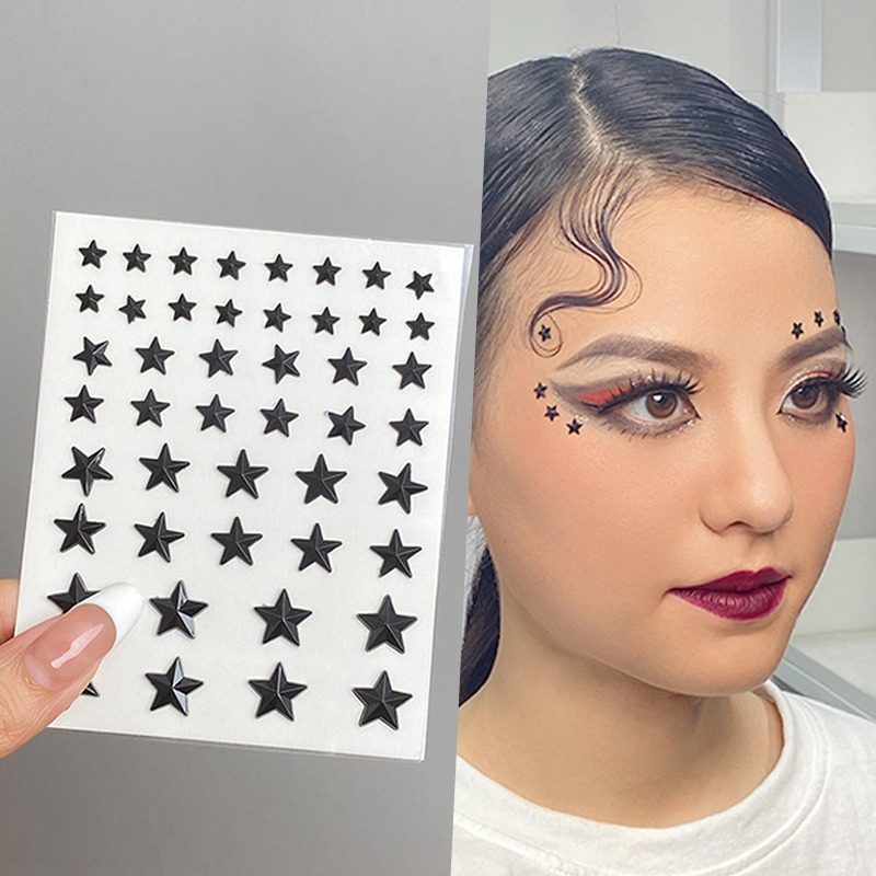 星星贴脸黑色五角星脸部饰品舞台化妆贴钻拉丁街舞面部眼妆小钻石