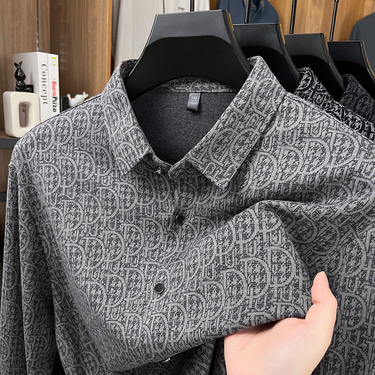 2025新款中年男士长袖衬衫夏季中年人衬衣上衣爸爸装保罗男装衣服