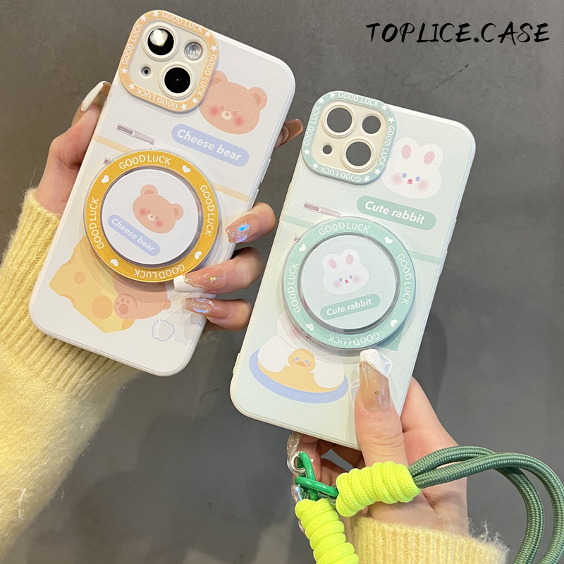 卡通冰箱小熊兔磁吸支架适用三星S24手机壳S23情侣新款S22/S21ULTRA挂绳NOTE10/20+创意fe小众A54硅胶A71/A52