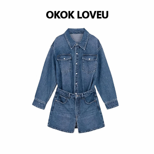 LOVE 女款 牛仔时间 春季 设计拼接定制牛仔连体连衣裙 棉 OKOK
