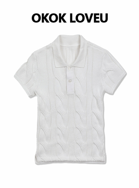 OKOK LOVEU“简约老钱”高智感休闲麻花纹理polo领设计感针织短袖