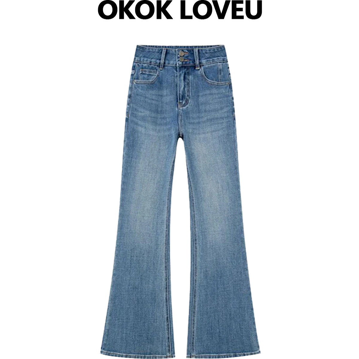 OKOK LOVEU许妍同款色星辰磨砂蓝高弹牛仔裤女2026新款加绒直筒裤
