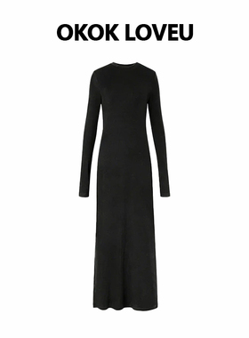 OKOK LOVEU“自信优雅”莱赛尔气质百搭高弹后开叉连衣裙长袖裙子