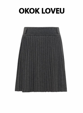 OKOK LOVEU 芮拉针织百褶裙女秋冬季可机洗舒弹丝羊毛气质半身裙