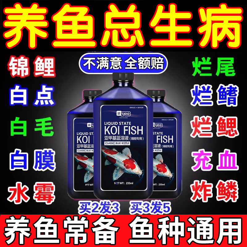 亚甲基蓝金鱼黑斑专用药观赏鱼烂尾烂身白点炸麟奇罗芬4号鱼康宝