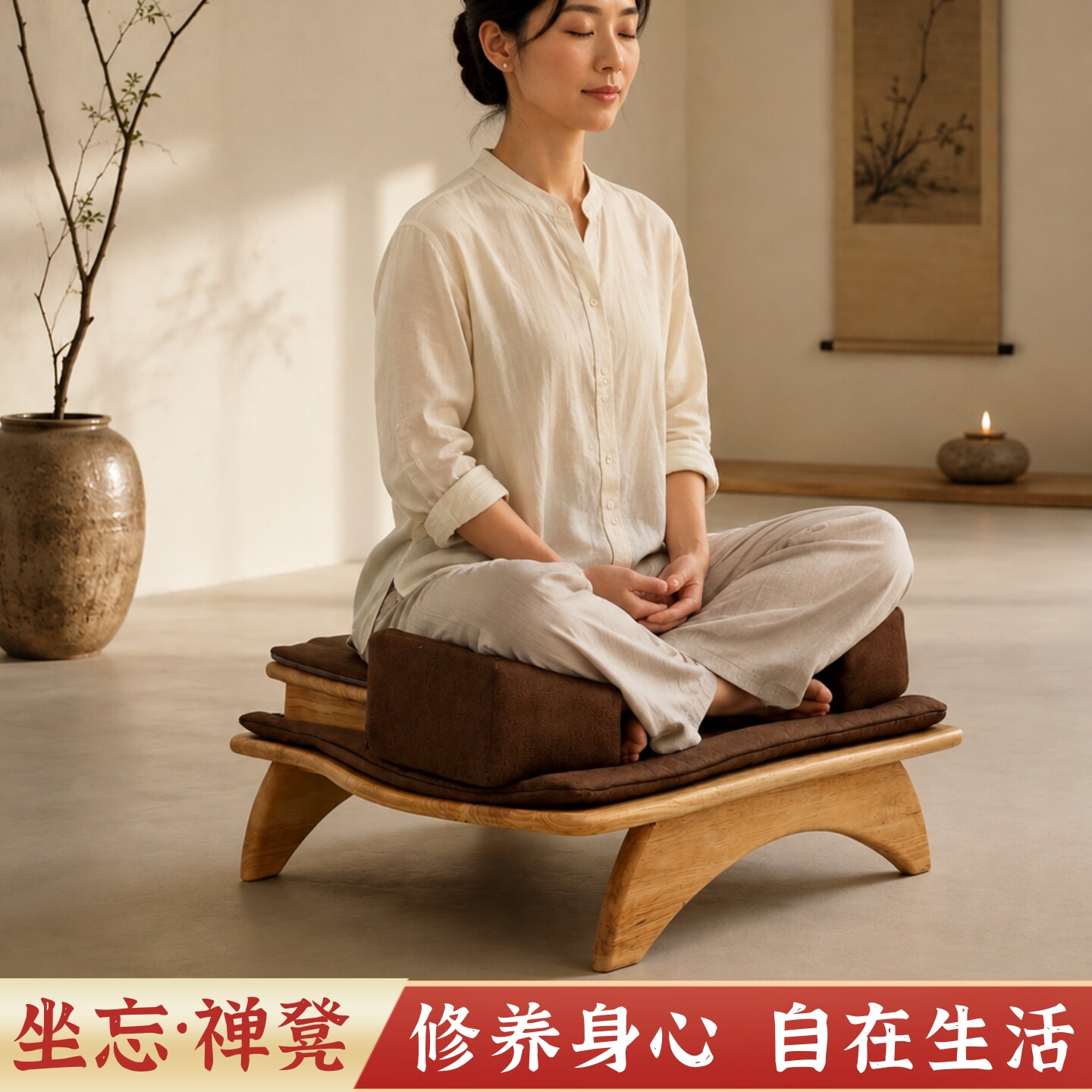 新款新型打坐垫实木高端家用打坐禅修地上盘腿双盘冥想坐垫冥想垫