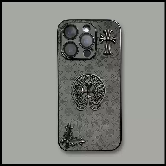 Trendy 3D Croix Heart Phone Case for Apple 16 Pro Max, 17 Pro Max Lens Film, Metal iPhone 15 Matte Anti-Drop Full-Cover 13 Pro Max Personalized Straight-Edge Protective Case