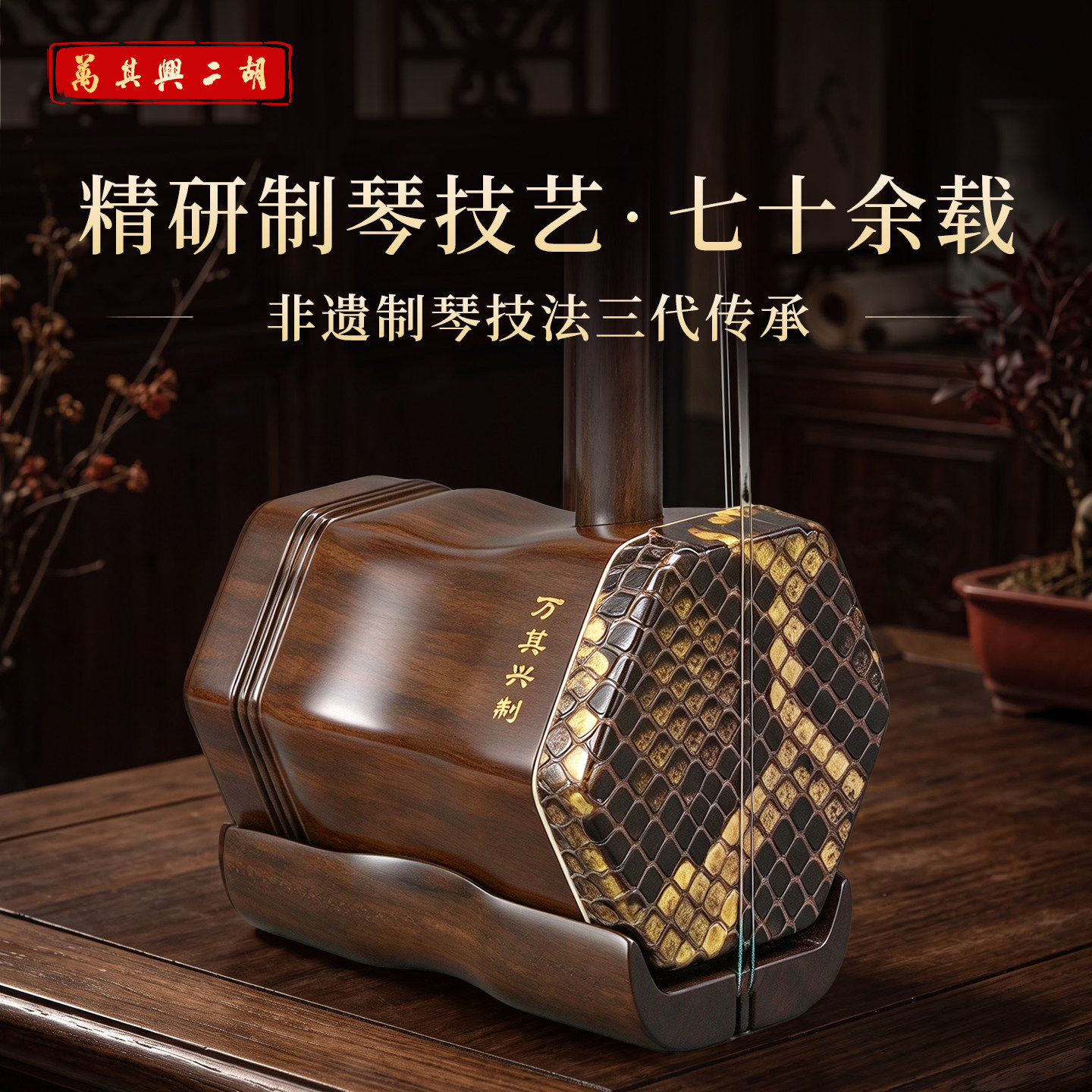 万其兴二胡乐器初学者入门小学生考级二胡十大名牌紫檀黑檀老红木