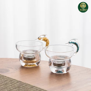 玻璃海豚茶漏高硼硅茶滤过滤玻璃耐热茶具流金绿松石金箔玻璃杯子