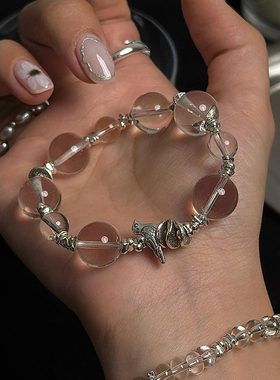 古法925银天然白水晶手链女款