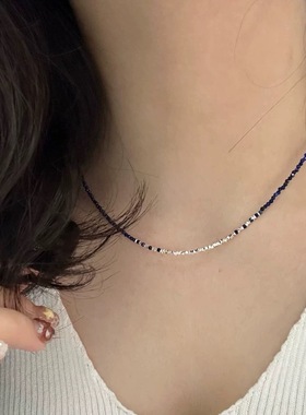 S925纯银碎银子青金石项链