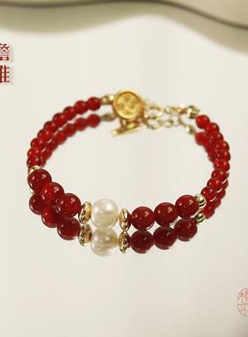 JINYU新年红玛瑙珍珠手链