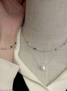 S925纯银彩色多巴胺水晶碎银项链