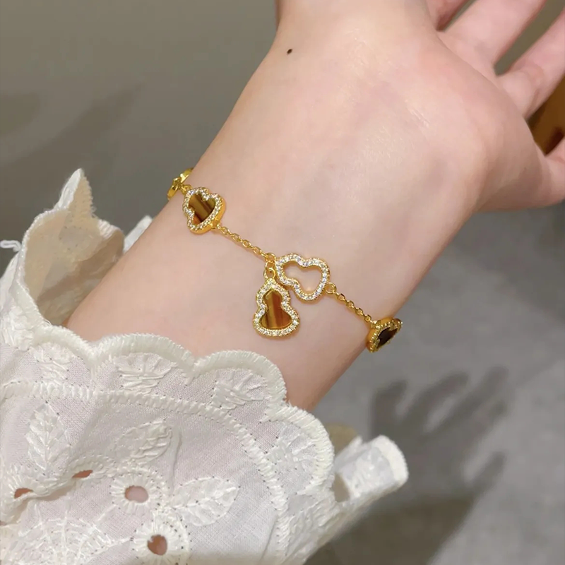 虎眼石葫芦手链古法沙金手串