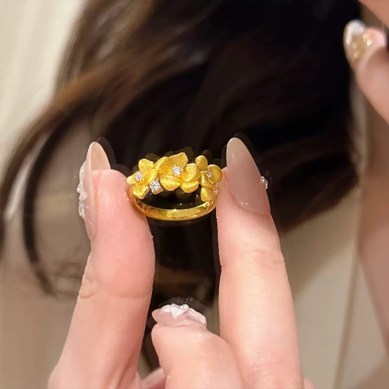 拉丝点钻樱花戒指古法沙金