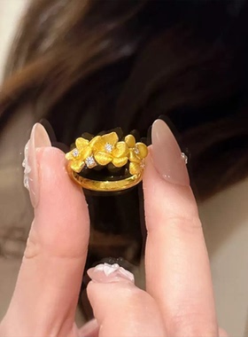 拉丝点钻樱花戒指古法沙金