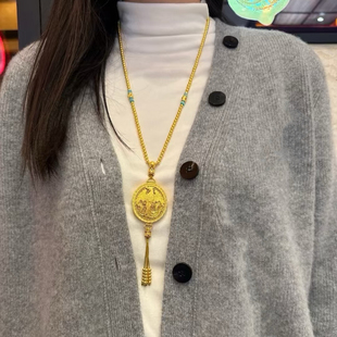 镂空花丝凤凰于飞项链蓝色女仿真黄金沙金凤凰于飞流苏毛衣链项链