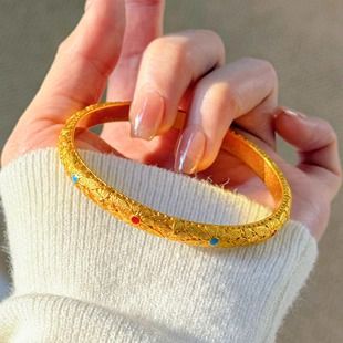 沙金花丝手镯金店同款黄金色皇后轻奢高级感镯子琳琅新中式首饰