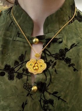 祥云如意葫芦项链古法沙金