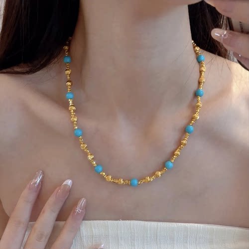 猫眼珠美松石项链时尚5G硬金工艺