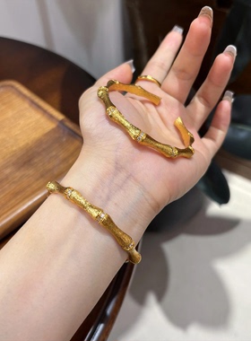 拉丝竹节手镯古法沙金复古