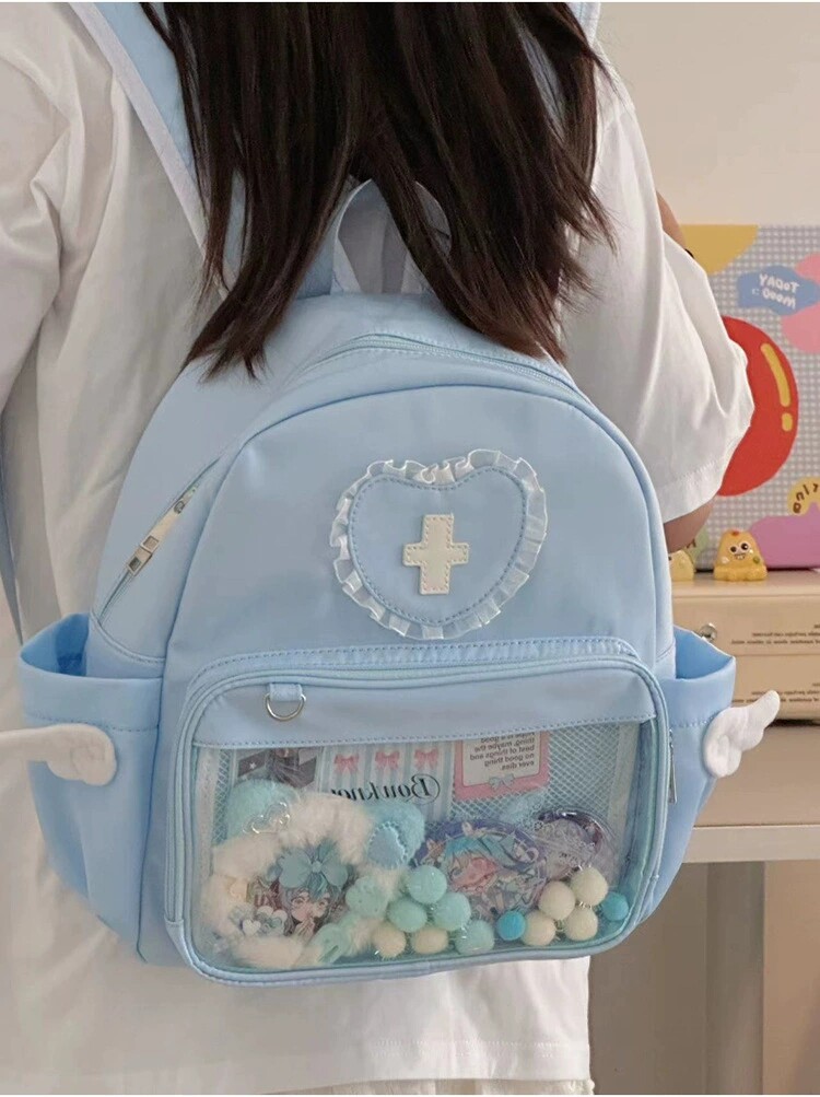 日系少女心小翅膀双肩包二次元透明吧唧痛包可爱学生外出休闲背包
