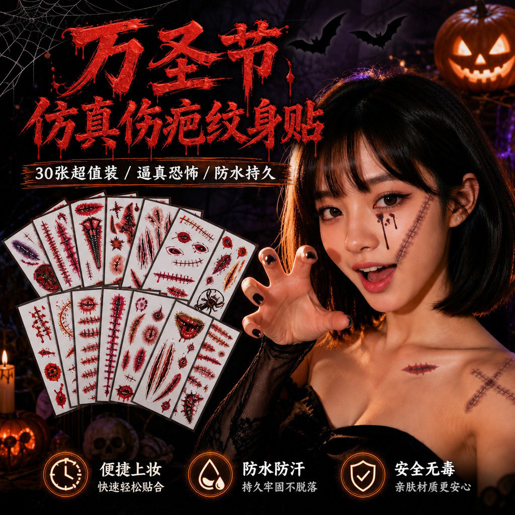万圣节仿真伤疤纹身贴防水持久图片