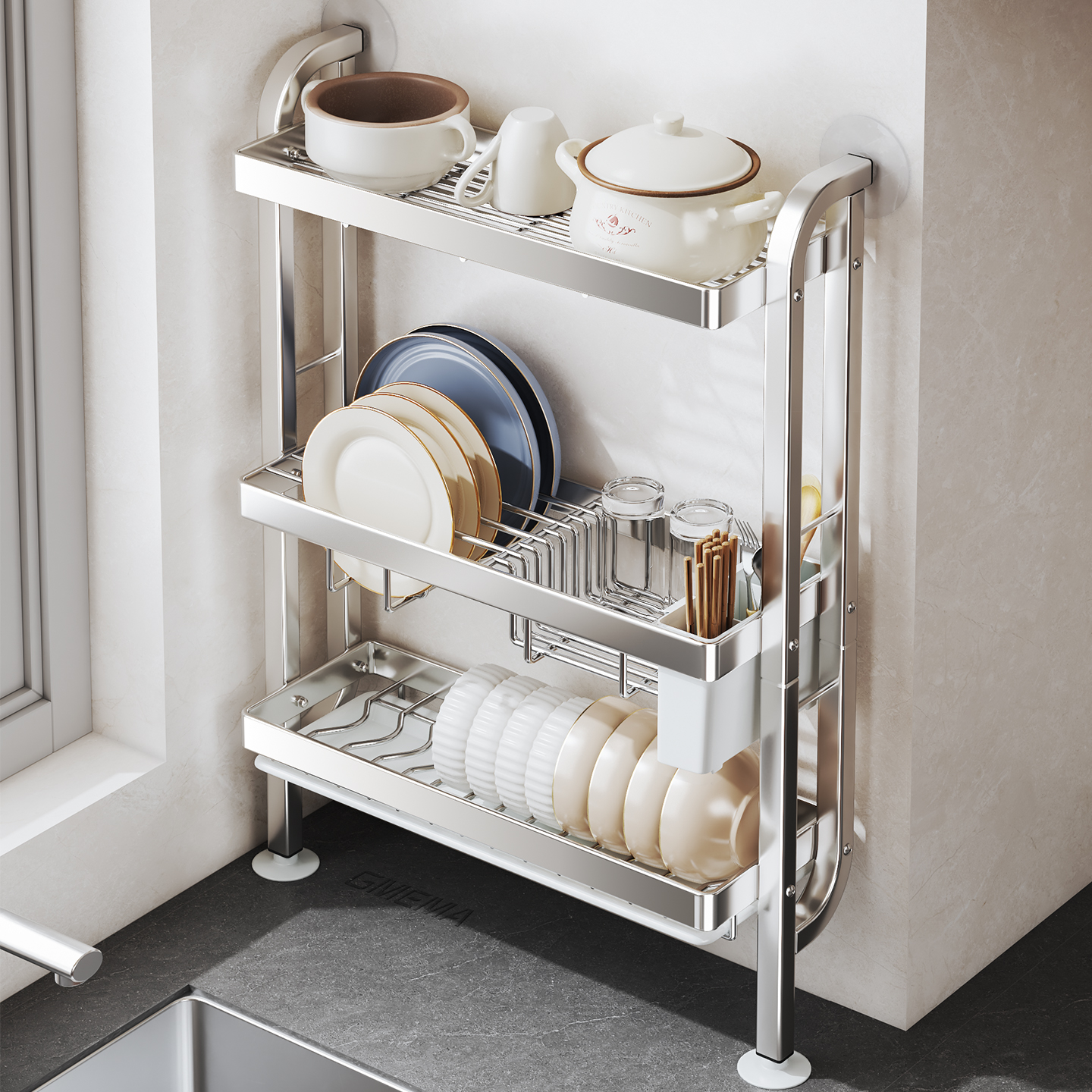 【不锈钢】厨房极窄置物架