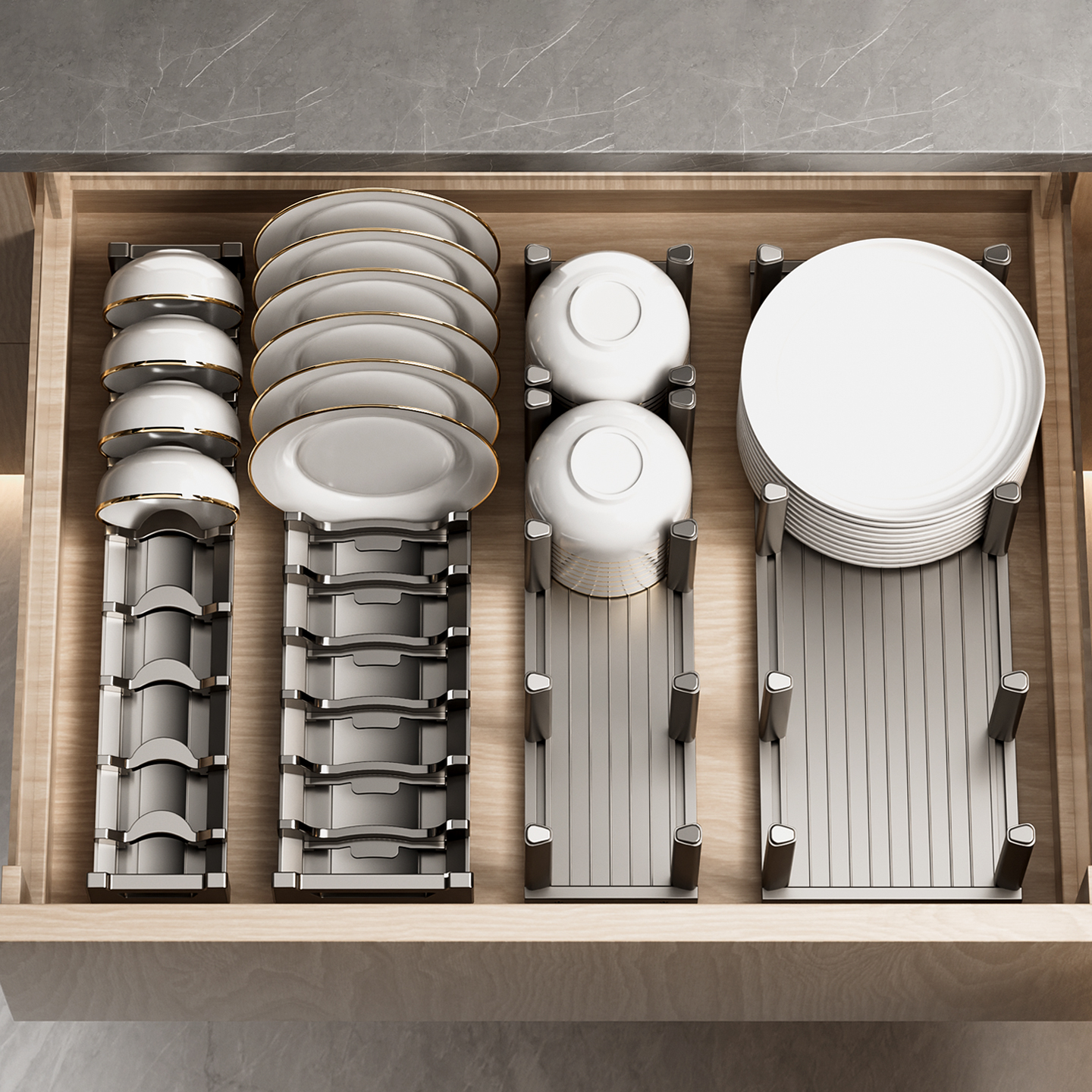 【专利升级】抽屉内置碗碟收纳架