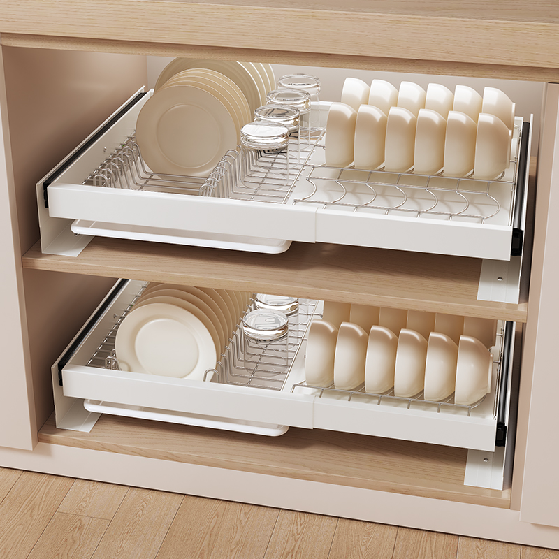 橱柜不锈钢碗碟伸缩拉篮