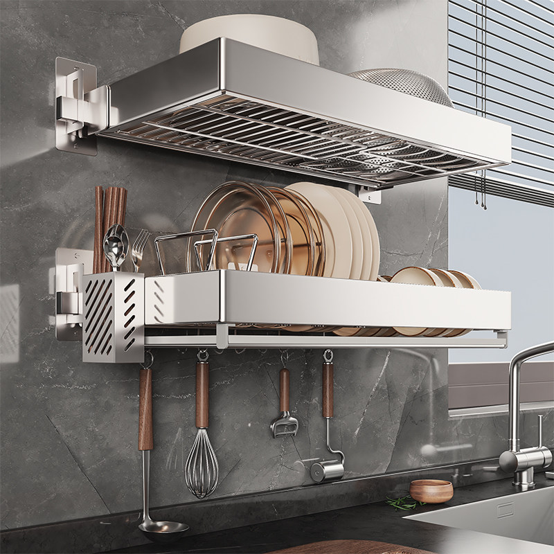 厨房不锈钢多功能置物架壁挂式碗碟沥水架碗盘收纳架上墙沥水碗架,厨房/烹饪用具,碗架,淘宝优惠券,粉丝福利购,淘宝优惠卷