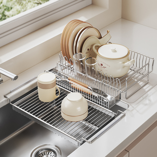 304不锈钢伸缩水池沥水架水槽多功能碗架沥水架台面沥水篮碗盘架