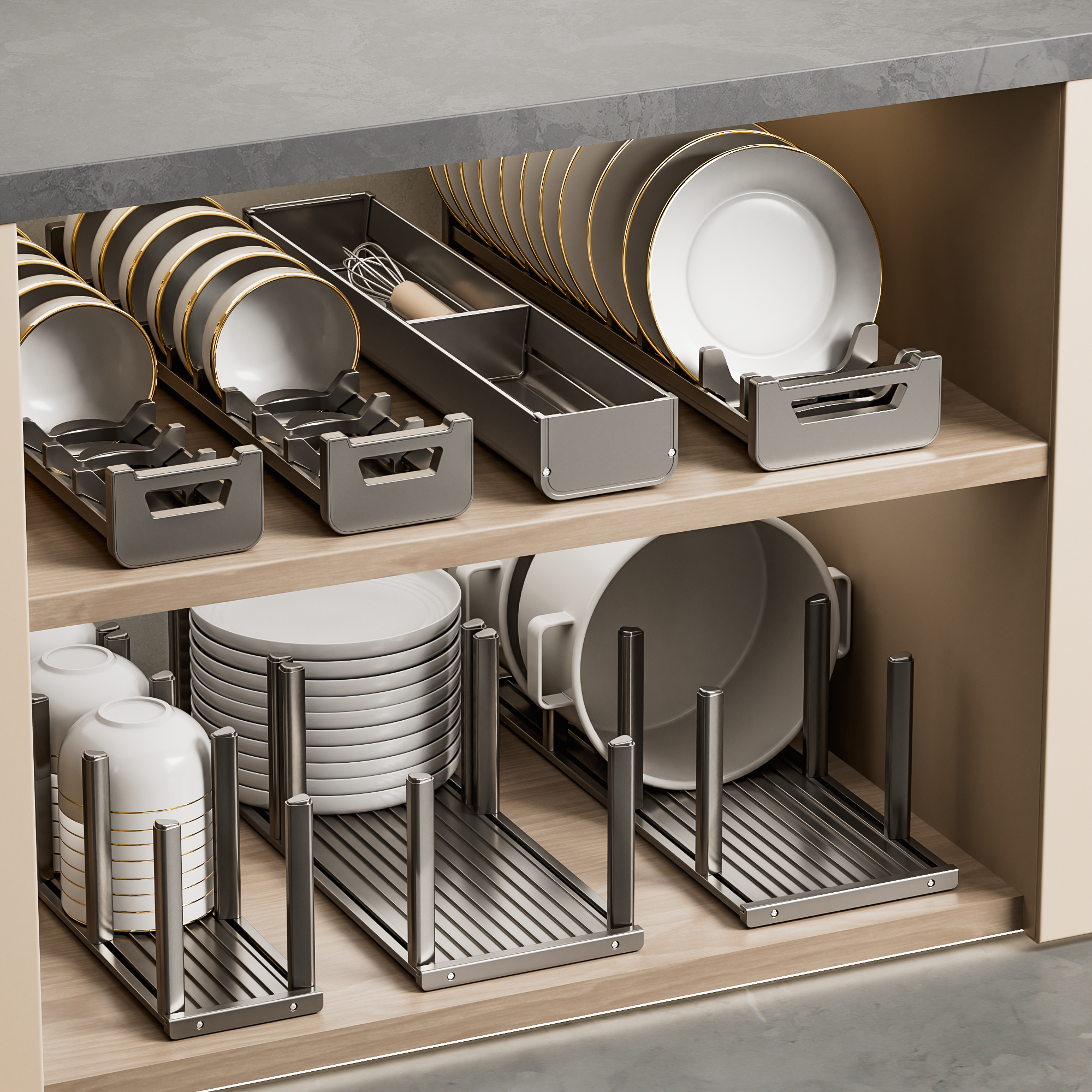 【专利升级】抽屉内置碗碟收纳架
