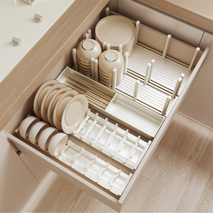 厨房碗架抽屉内置收纳碗碟置物架抽屉内堆碗架橱柜餐具盘子置物架