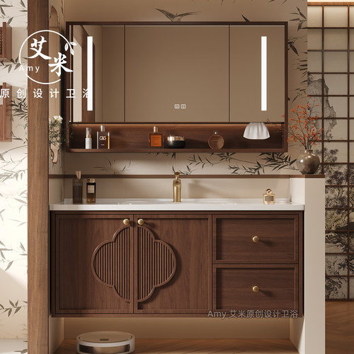 宋氏美学橡木浴室柜陶瓷一体盆