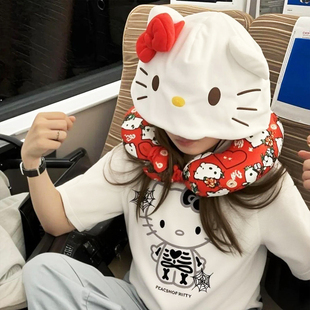 连帽u型枕可爱卡通哈喽Kitty护颈枕旅行坐飞机高铁睡觉神器午睡枕