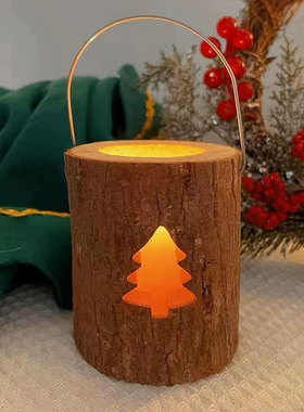 圣诞烛台节日装饰氛围灯咖啡店创意摆件木质茶蜡杯酒吧场景布置