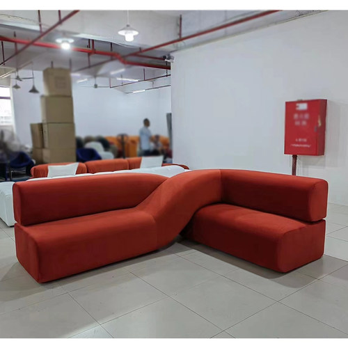 设计师异形7字造型沙发L型实木客厅休闲不规则弧形沙发样板房大堂