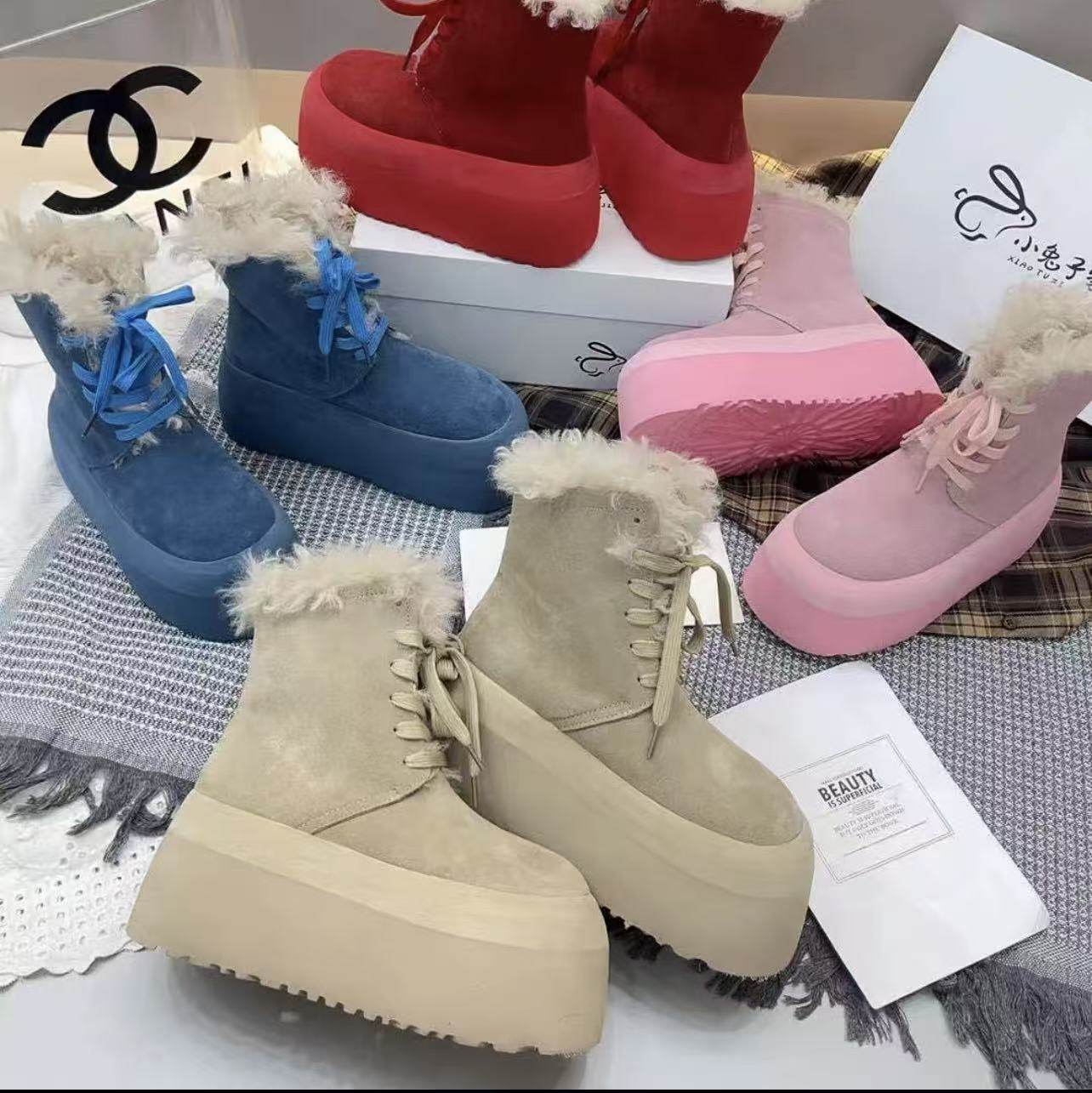 2026冬季新款时尚糖果色潮鞋女真皮厚底增高雪地靴女加绒保暖棉鞋