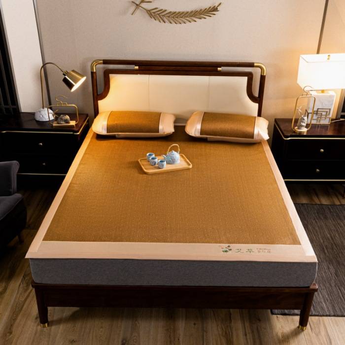 凉席双面艾草藤席三件套单双人夏季可折叠冰丝席子学生两件套